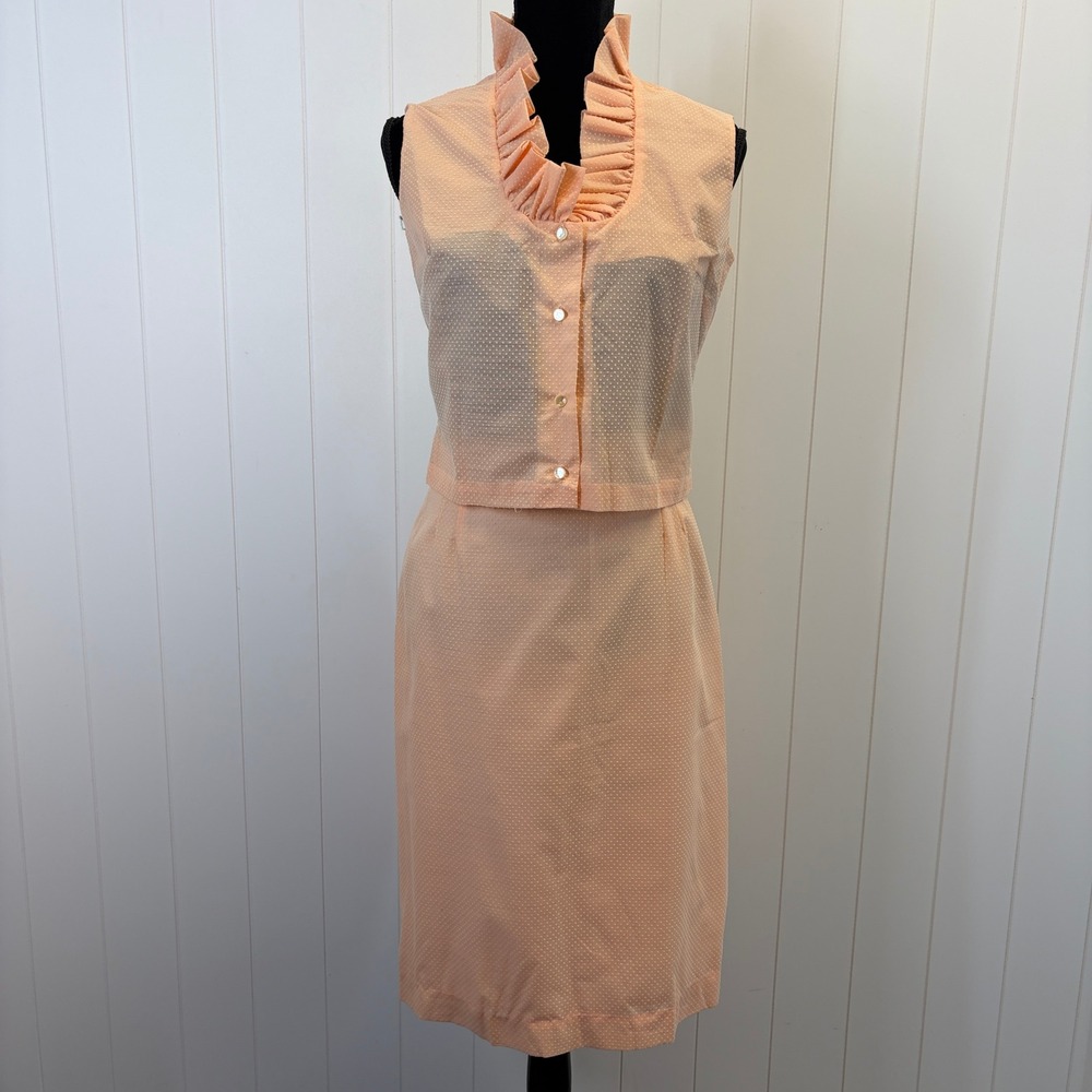 Vintage Mr Lee 60s 70s Swiss Polka Dot Ruffle 2pc Skirt Set Women Size M Summer